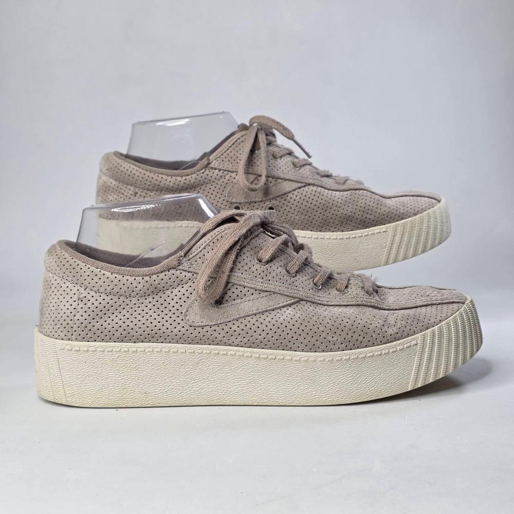 Tretorn Nylite 10 Sneakers Womens 8.5 Bold Perforated Suede Platform Taupe Shoes